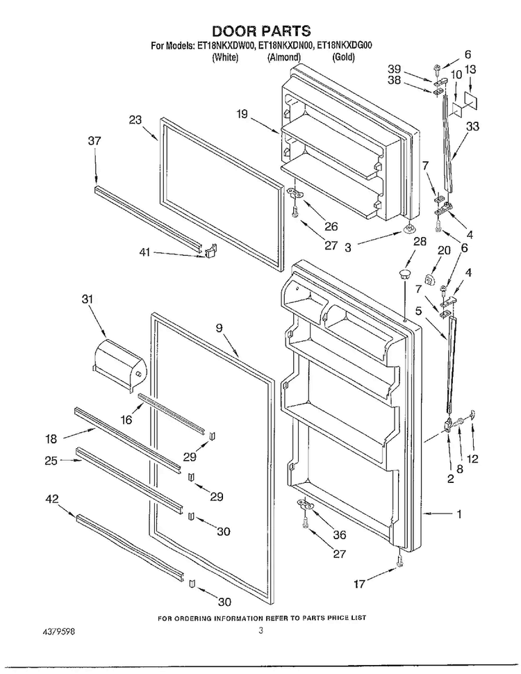 Door Parts Diagram and Parts List for ET18NKDN00  Whirlpool Refrigerator