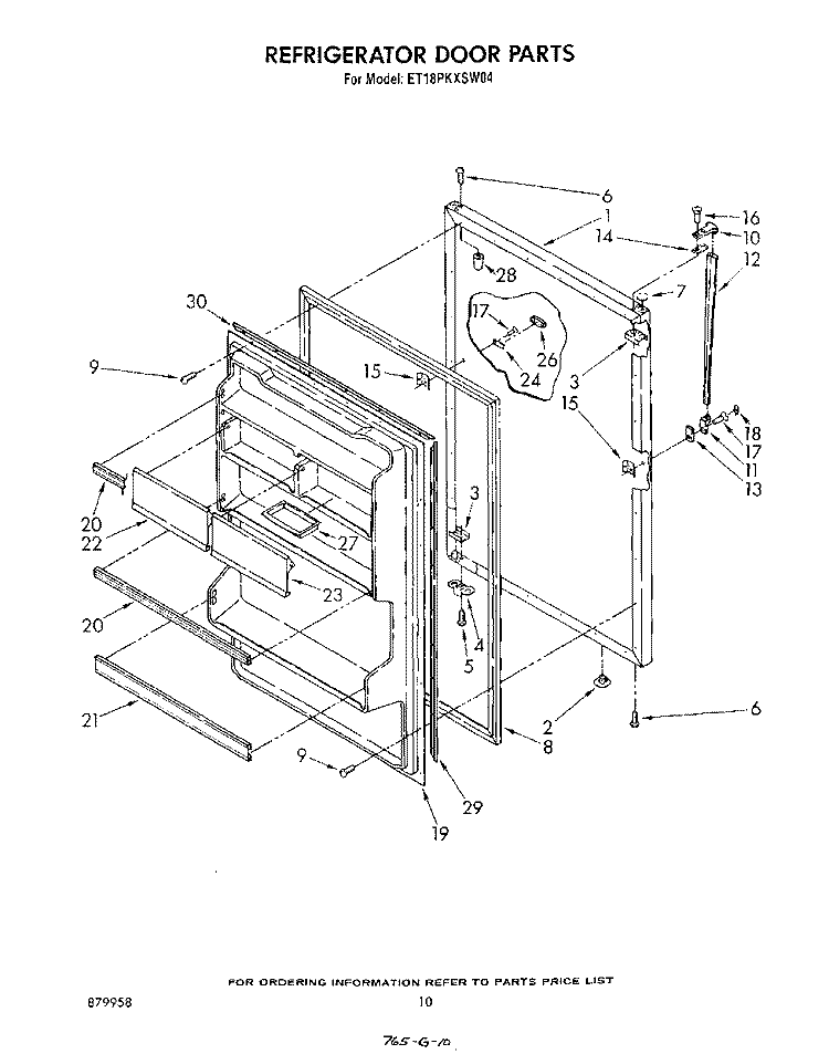 REFRIGERATOR DOOR , NOT ILLUSTRATED Diagram and Parts List for ET18PKXSW04  Whirlpool Refrigerator
