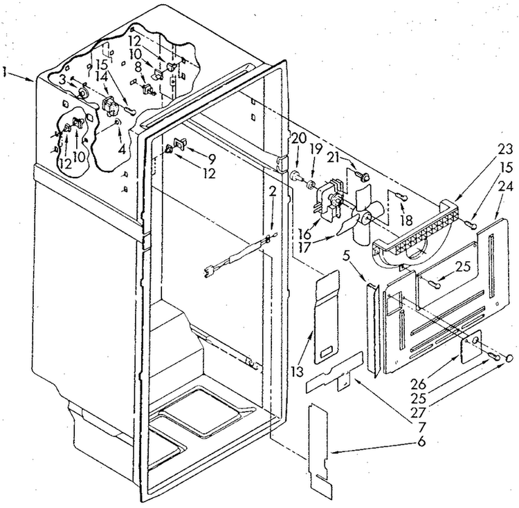 Liner Diagram and Parts List for ET18GKXSG03  Whirlpool Refrigerator