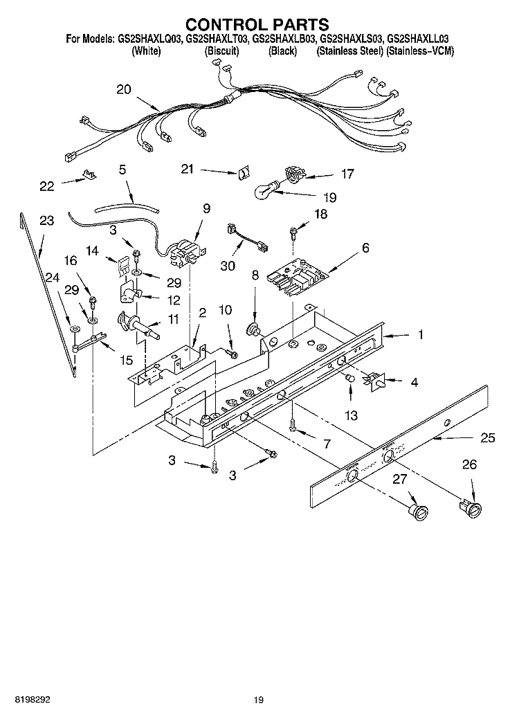 CONTROL Diagram and Parts List for GS2SHAXLL03  Whirlpool Refrigerator