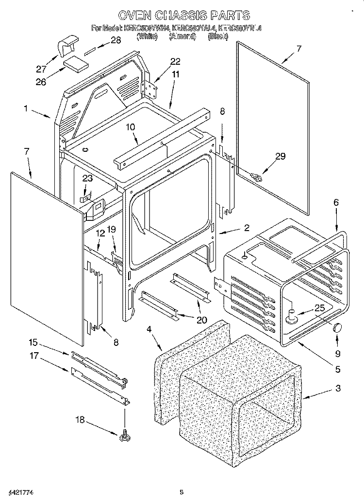 OVEN CHASSIS Diagram and Parts List for  KitchenAid Range