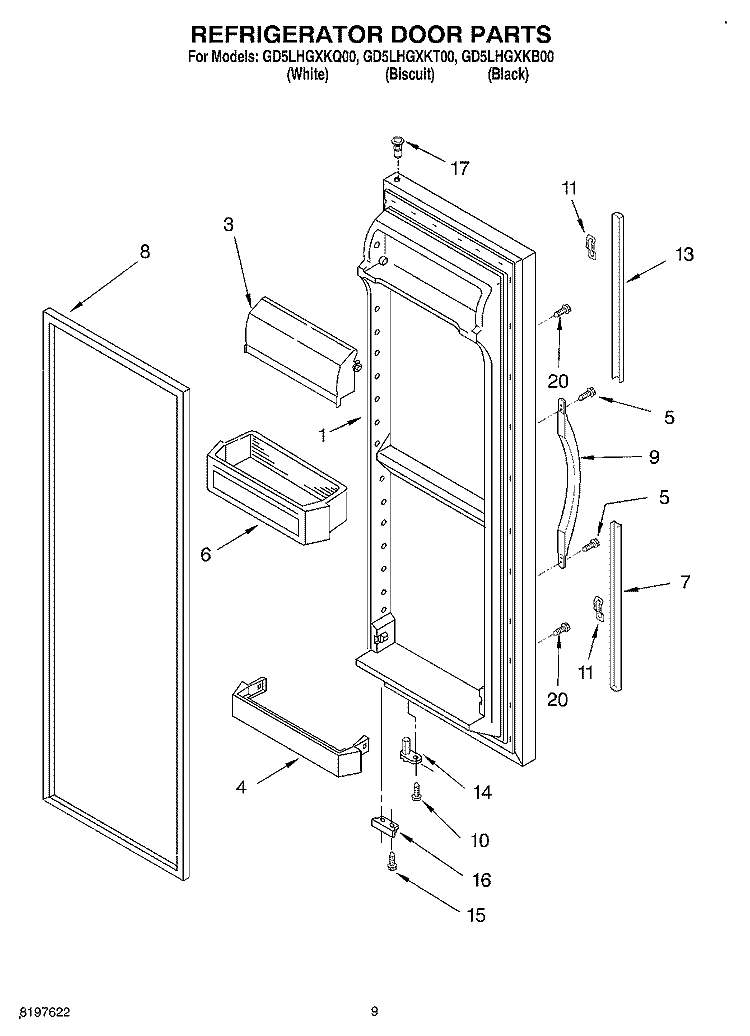 REFRIGERATOR DOOR Diagram and Parts List for GD5LHGXKB00  Whirlpool Refrigerator