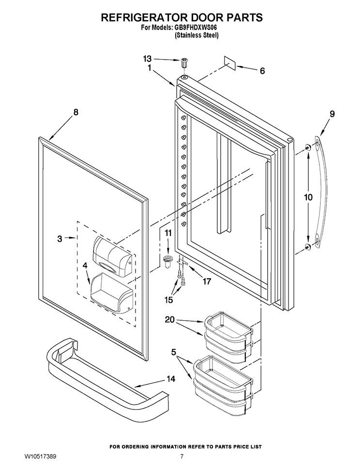 REFRIGERATOR DOOR PARTS Diagram and Parts List for GB9FHDXWS06  Whirlpool Refrigerator