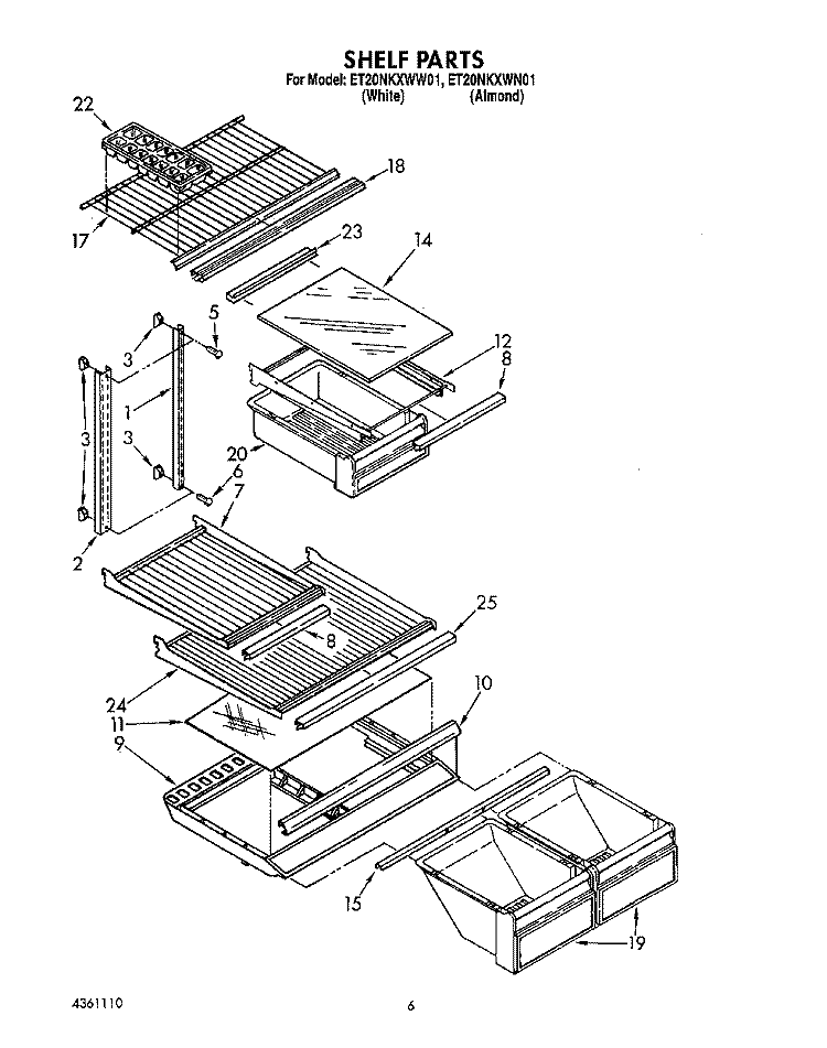 SHELF Diagram and Parts List for ET20NKXWW01  Whirlpool Refrigerator