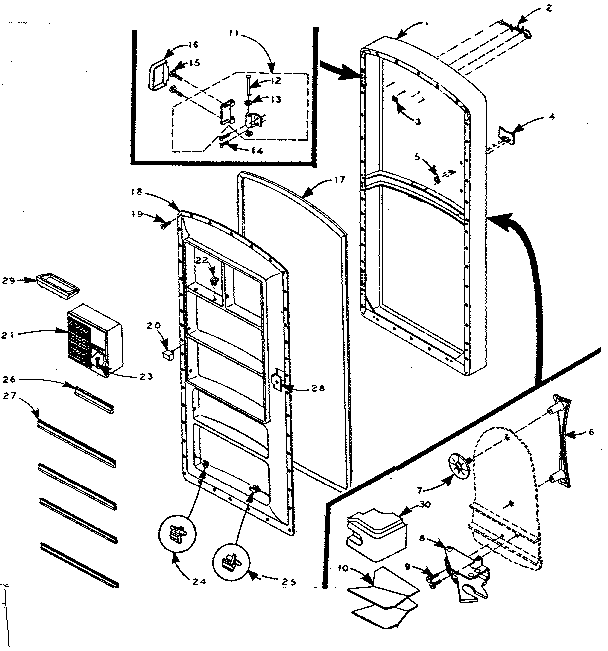 Refrigerator Door Parts Diagram and Parts List for 106M10B-F  Kenmore Refrigerator
