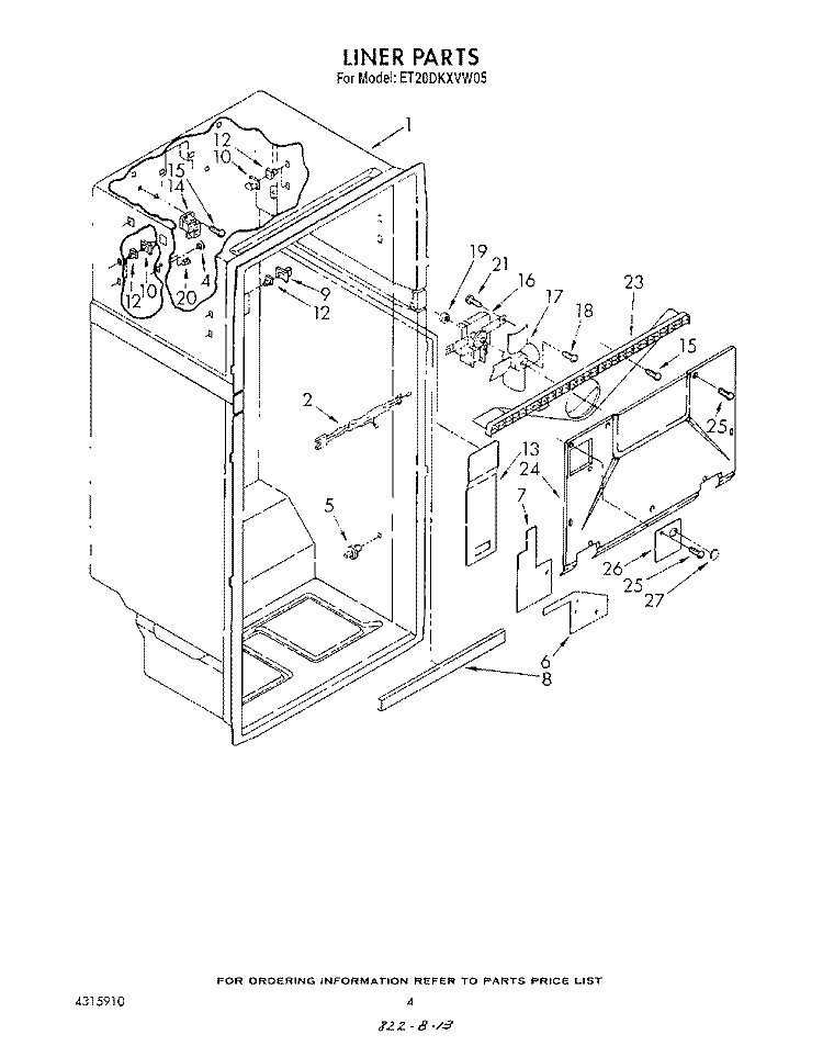 LINER Diagram and Parts List for ET20DKXVG05  Whirlpool Refrigerator