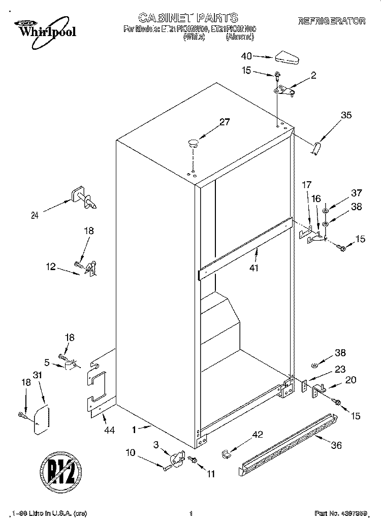 CABINET Diagram and Parts List for ET21PKXGW00  Whirlpool Refrigerator