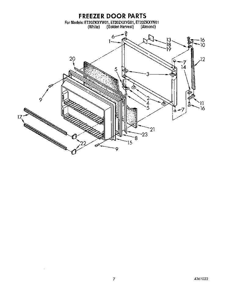 FREEZER DOOR Diagram and Parts List for ET20ZKXYN01  Whirlpool Refrigerator