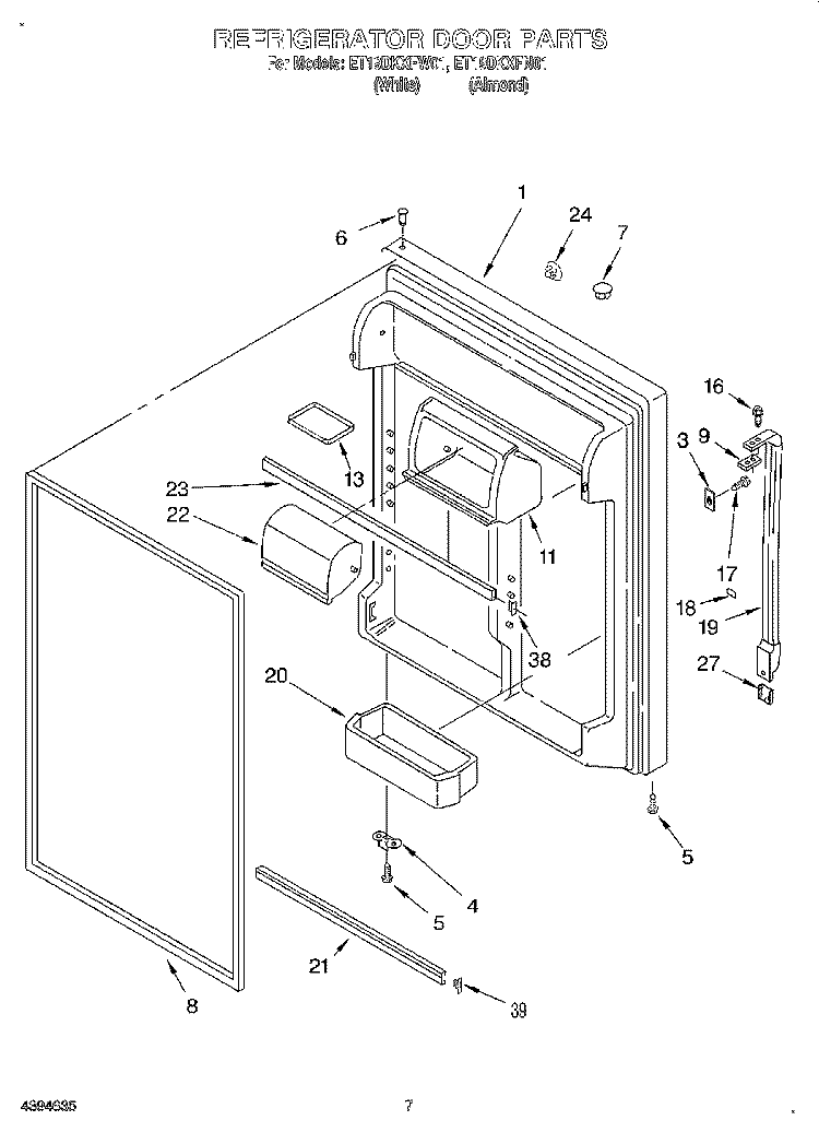 REFRIGERATOR DOOR Diagram and Parts List for ET19DKXFW01  Whirlpool Refrigerator