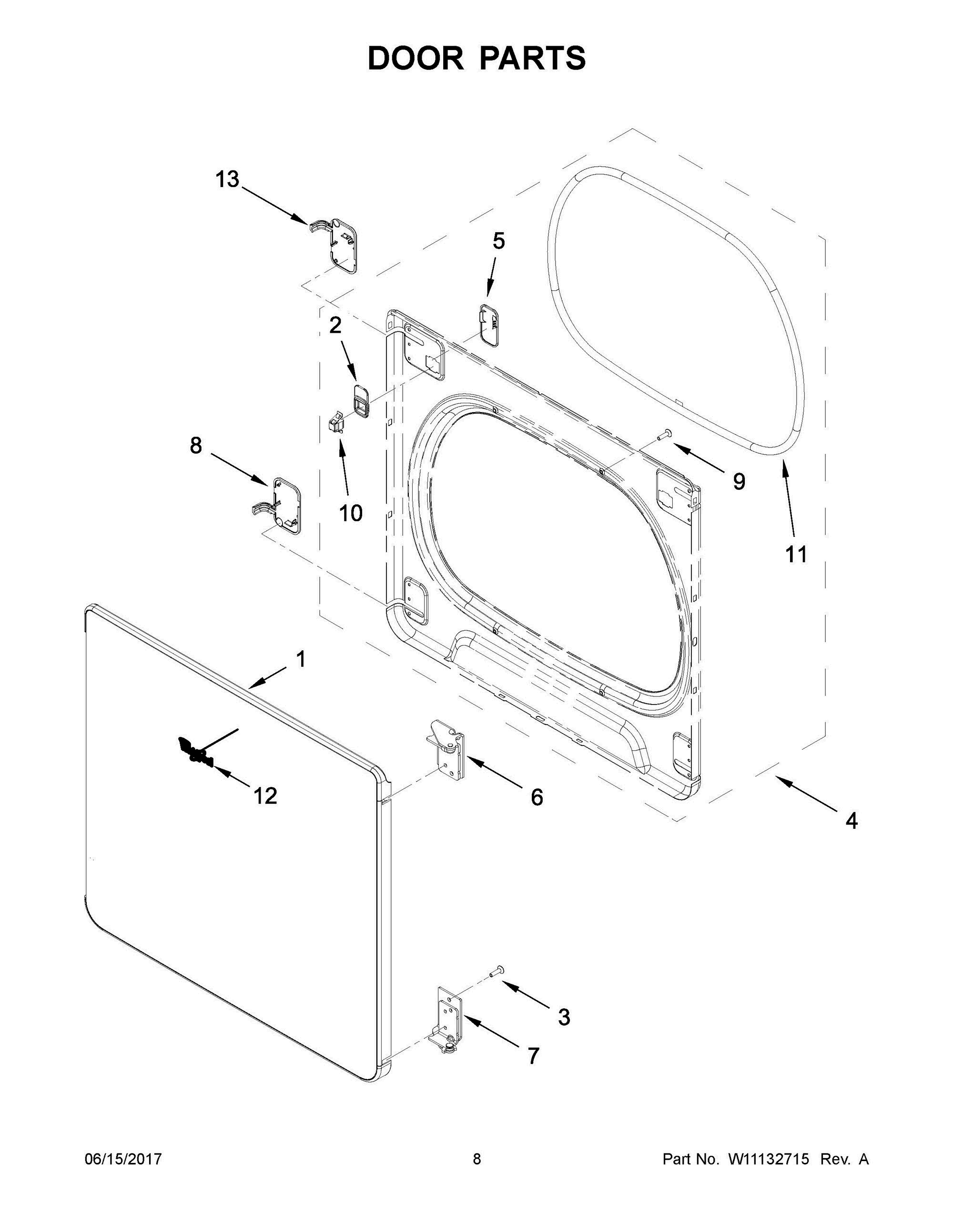 05 - DOOR PARTS Diagram and Parts List for  Whirlpool Dryer