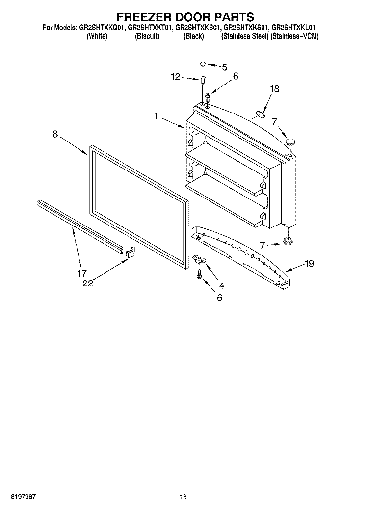 FREEZER DOOR Diagram and Parts List for GR2SHTXKB01  Whirlpool Refrigerator