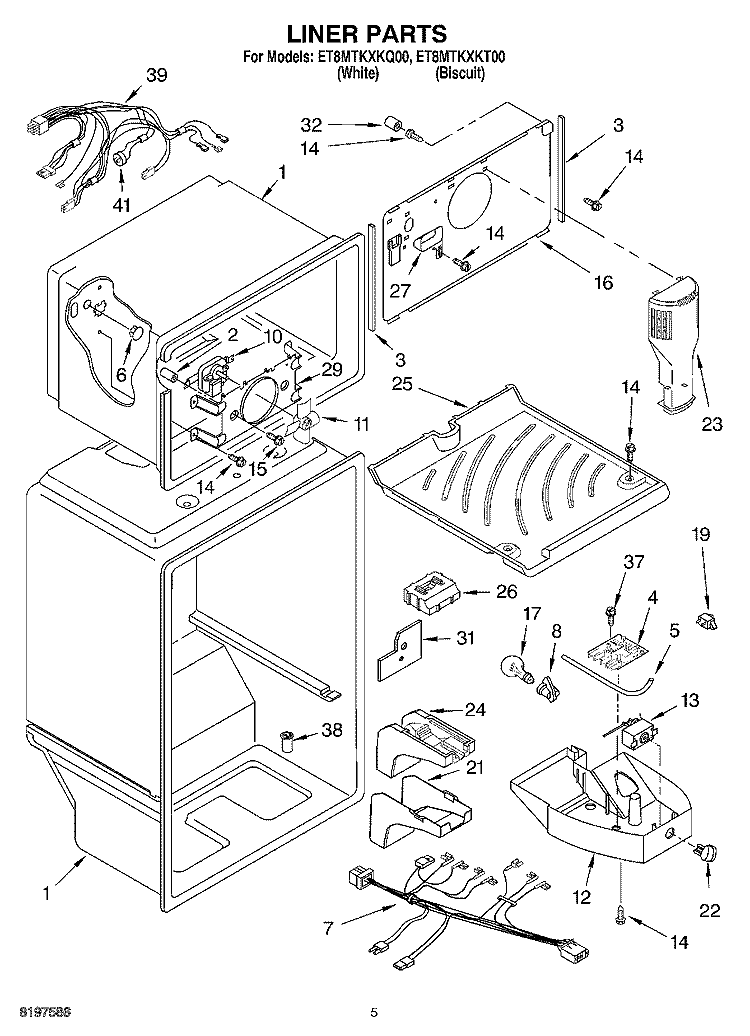 LINER PARTS Diagram and Parts List for ET8MTKXKQ00  Whirlpool Refrigerator