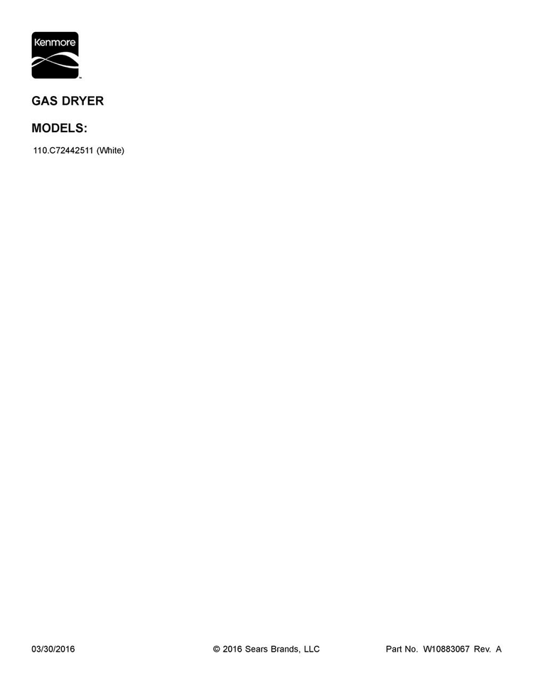Cover Sheet Diagram and Parts List for 110C72442511  Kenmore Dryer