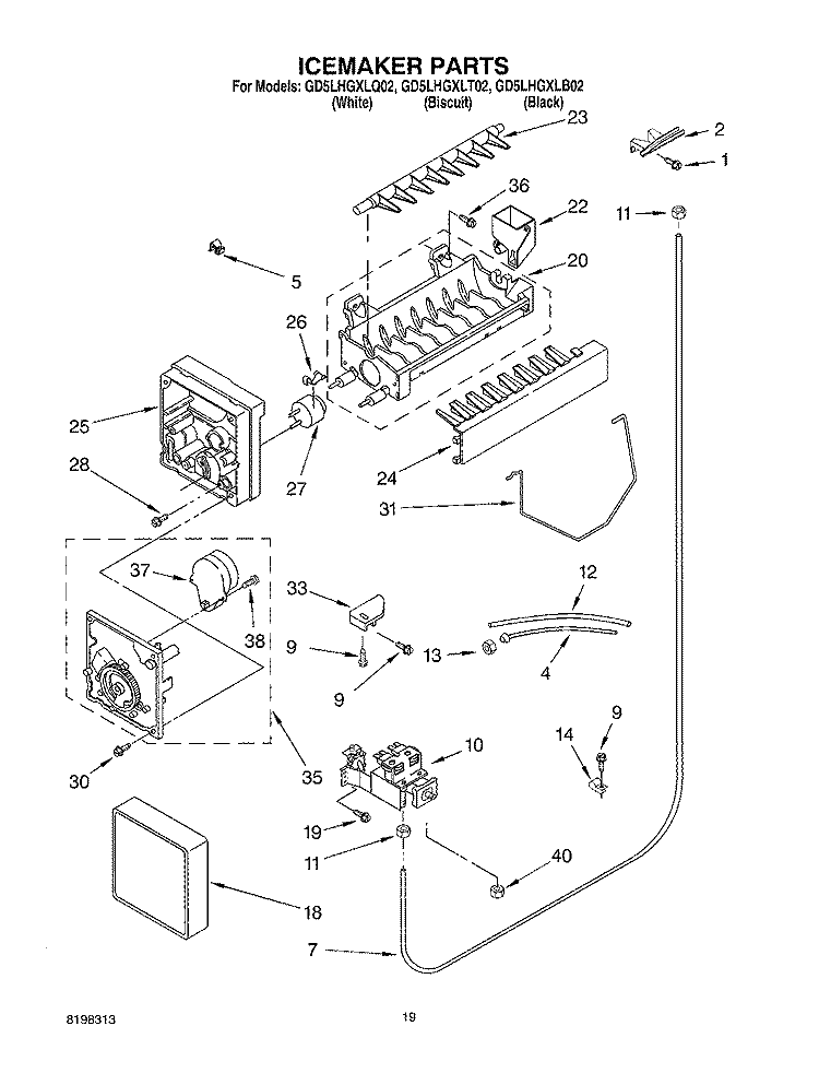 ICEMAKER Diagram and Parts List for GD5LHGXLB02  Whirlpool Refrigerator