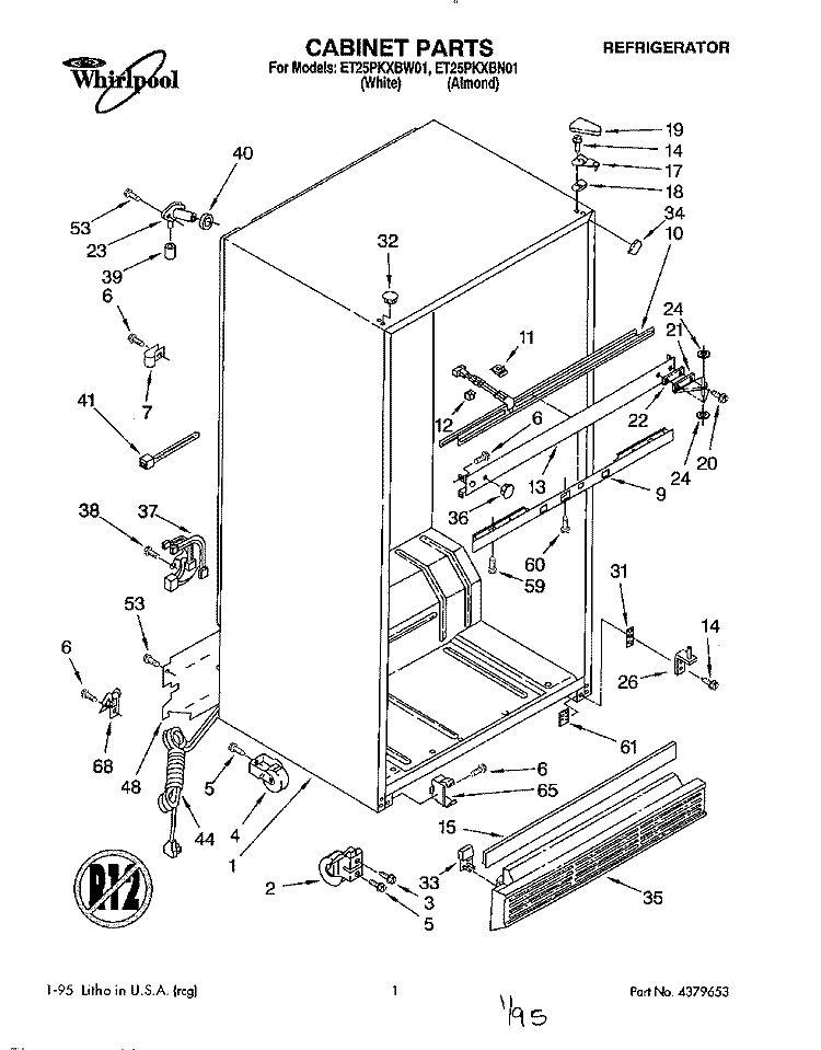 CABINET Diagram and Parts List for ET25PKXBW01  Whirlpool Refrigerator