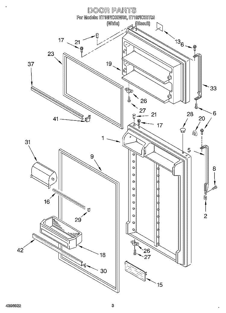 DOOR Diagram and Parts List for ET18PKXGT02  Whirlpool Refrigerator