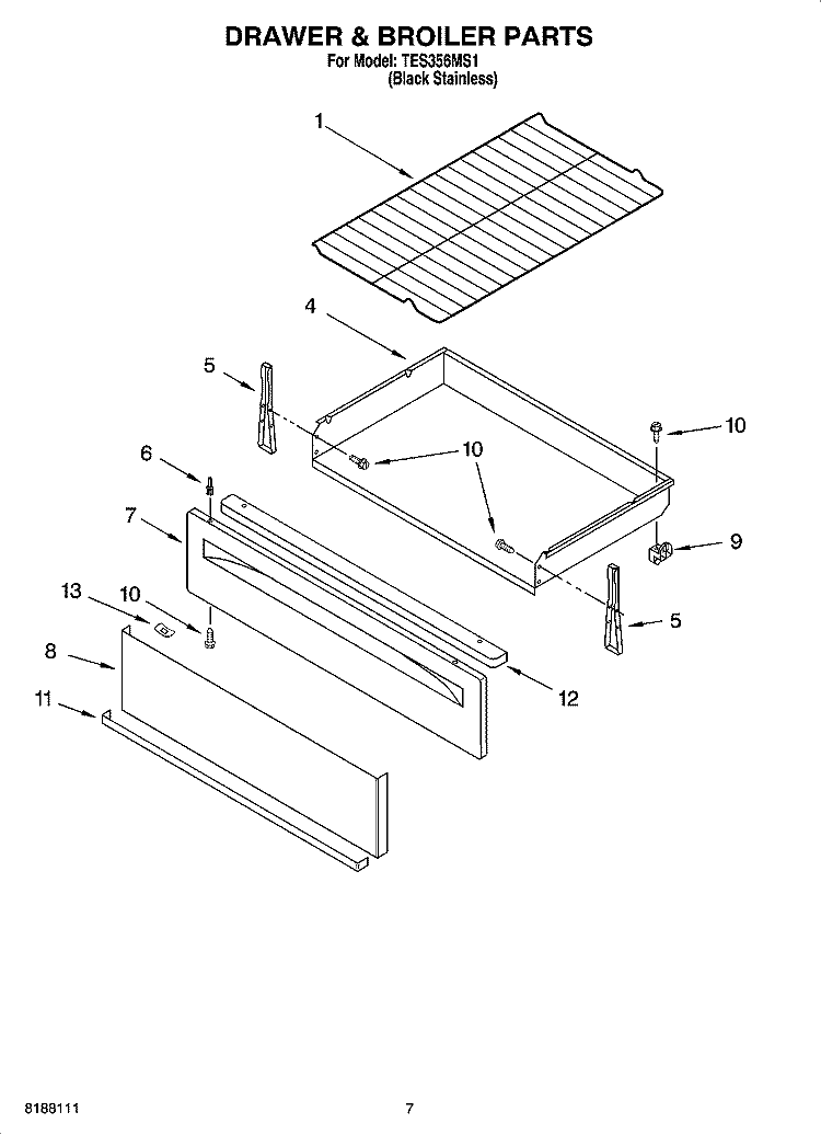 DRAWER & BROILER PARTS, OPTIONAL PARTS Diagram and Parts List for TES356MS1  Estate Range