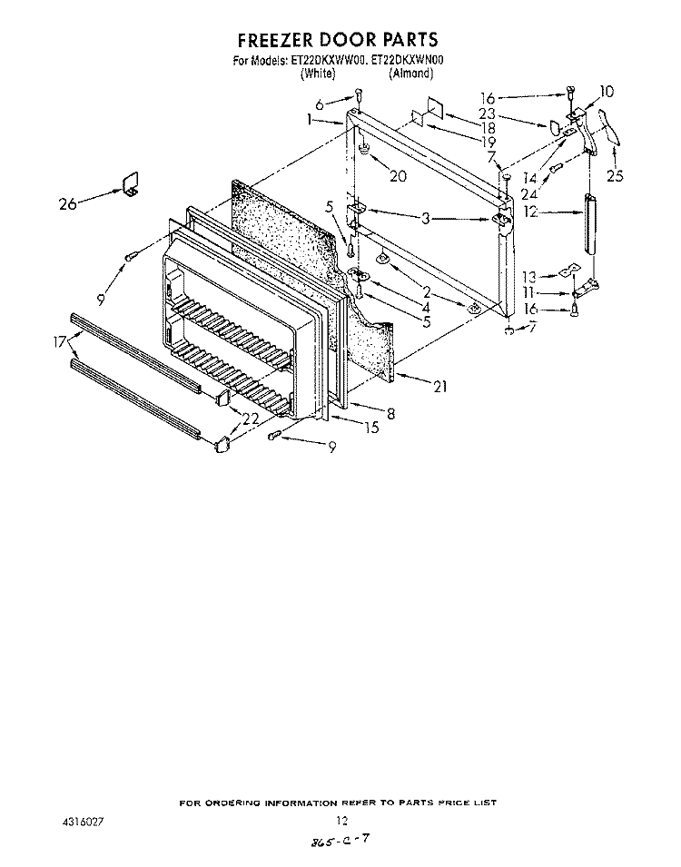 FREEZER DOOR Diagram and Parts List for ET22DKXWW00  Whirlpool Refrigerator