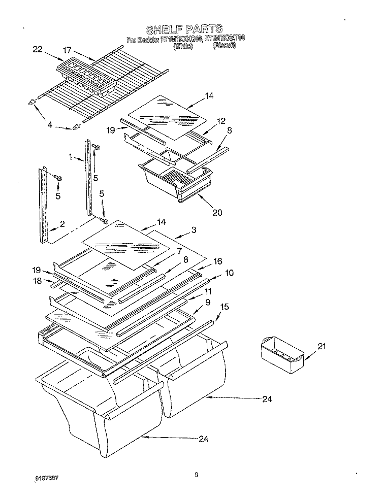 SHELF, OPTIONAL Diagram and Parts List for ET1MTKXKQ00  Whirlpool Refrigerator