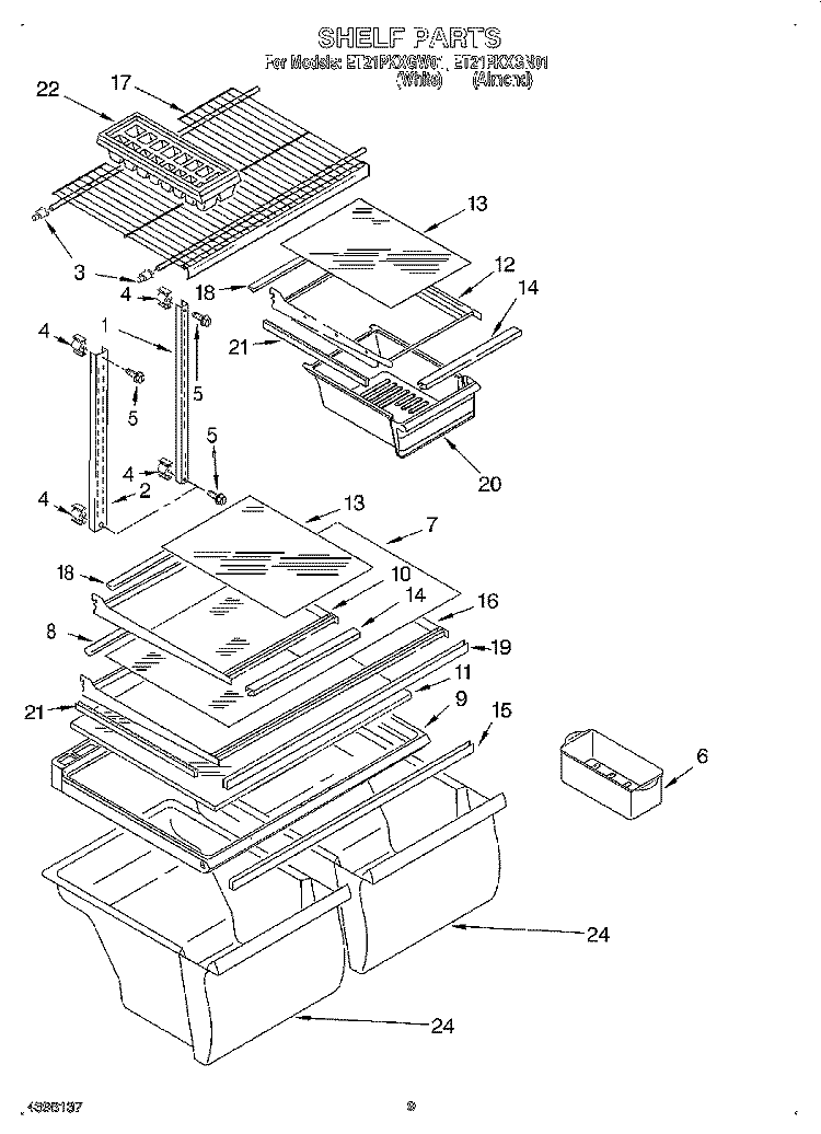 SHELF, LIT/OPTIONAL Diagram and Parts List for ET21PKXGN01  Whirlpool Refrigerator