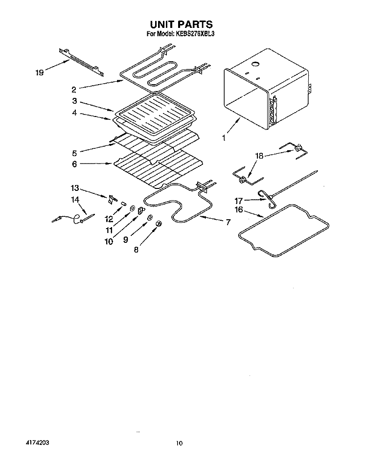 UNIT Diagram and Parts List for KEBS276XBL3  KitchenAid Wall Oven