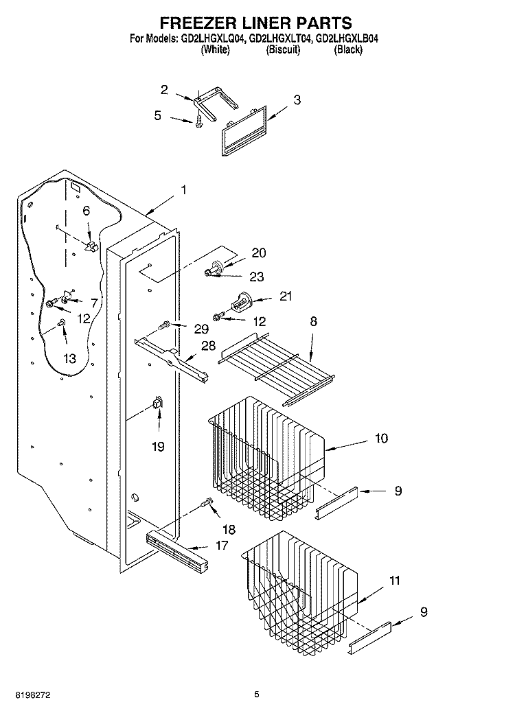 FREEZER LINER Diagram and Parts List for GD2LHGXLQ04  Whirlpool Refrigerator
