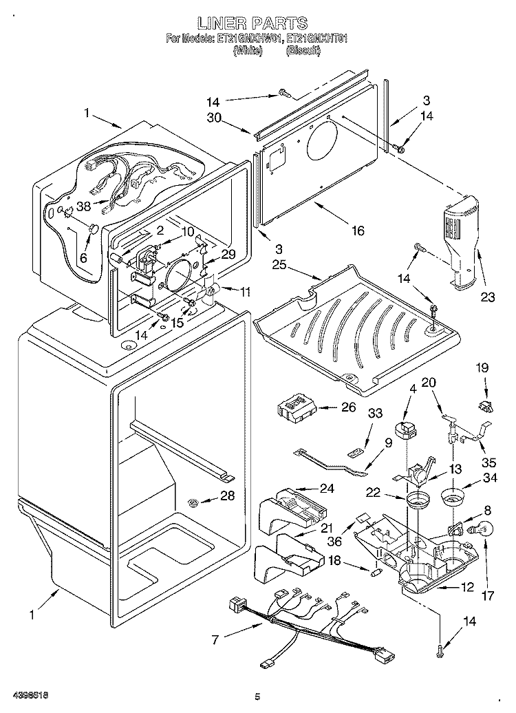 LINER Diagram and Parts List for ET21GMXHW01  Whirlpool Refrigerator