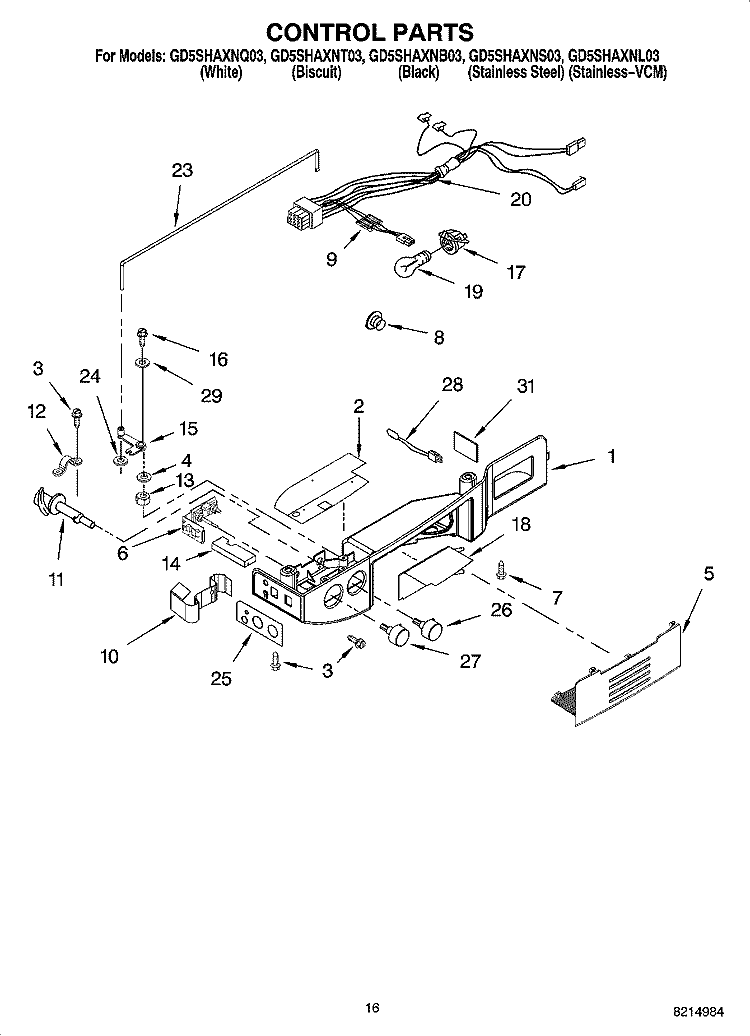 CONTROL PARTS Diagram and Parts List for GD5SHAXNL03  Whirlpool Refrigerator