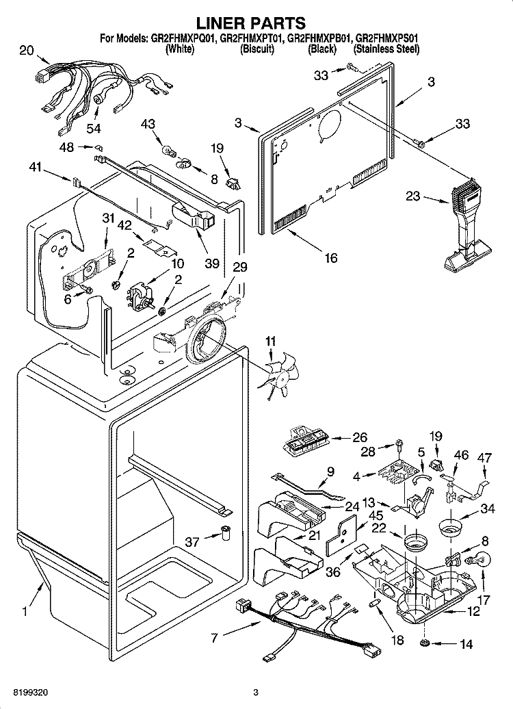 LINER PARTS Diagram and Parts List for GR2FHMXPQ01  Whirlpool Refrigerator