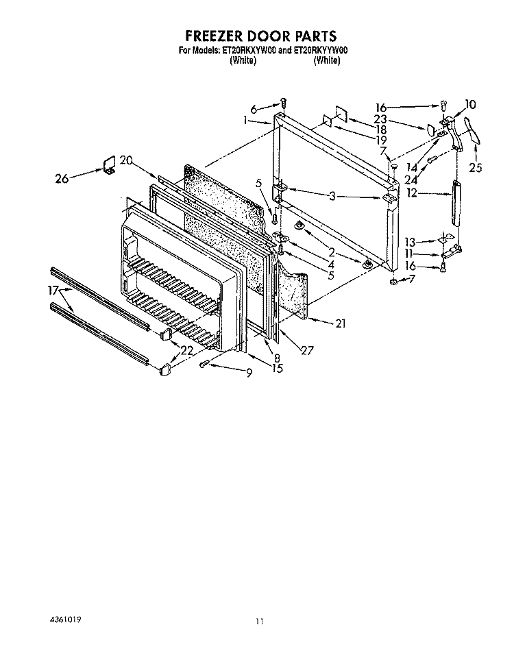 FREEZER DOOR Diagram and Parts List for ET20RKXYW00  Whirlpool Refrigerator