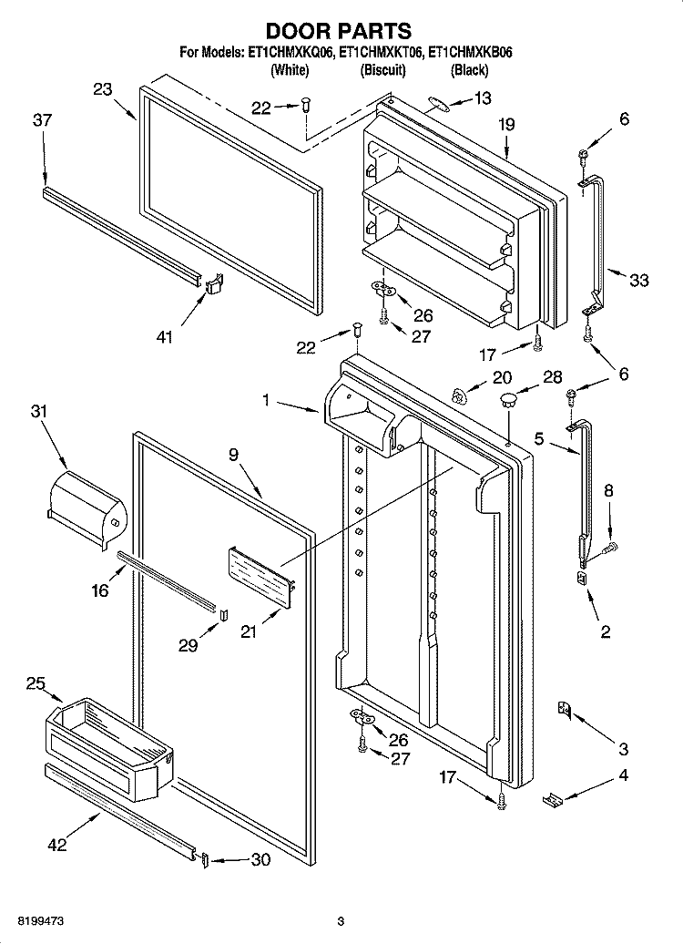 DOOR PARTS Diagram and Parts List for ET1CHMXKB06  Whirlpool Refrigerator