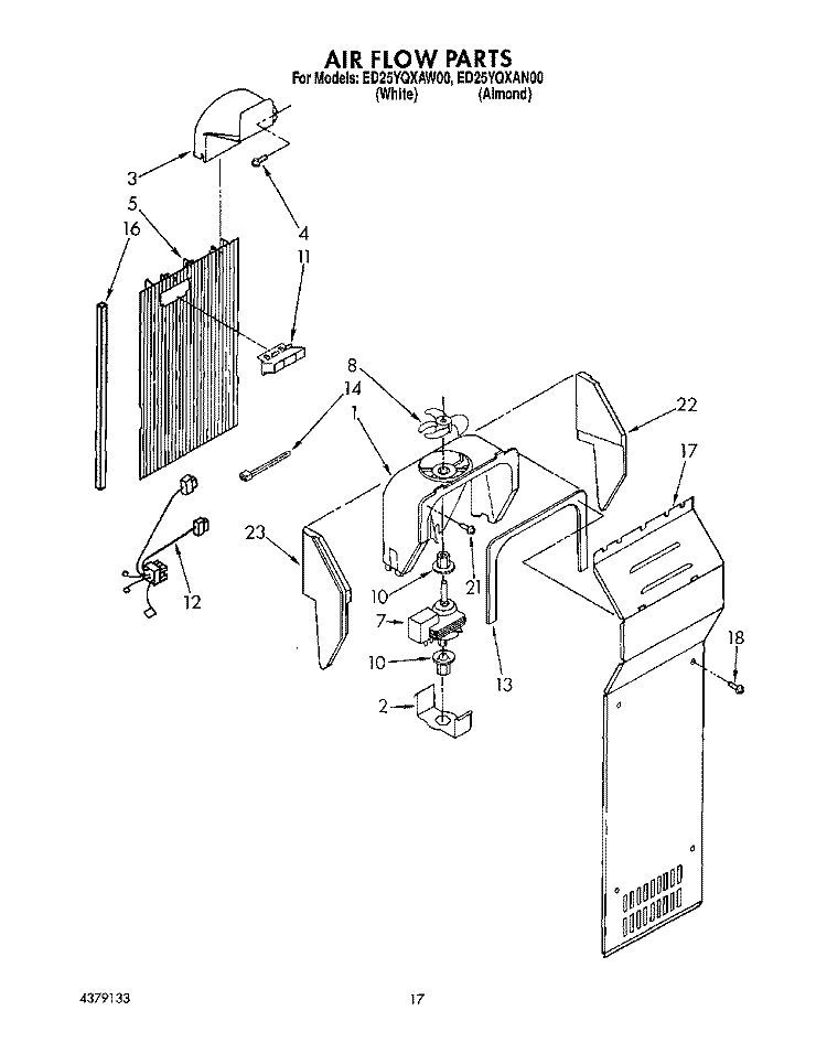 AIR FLOW Diagram and Parts List for ED25YQXAW00  Whirlpool Refrigerator