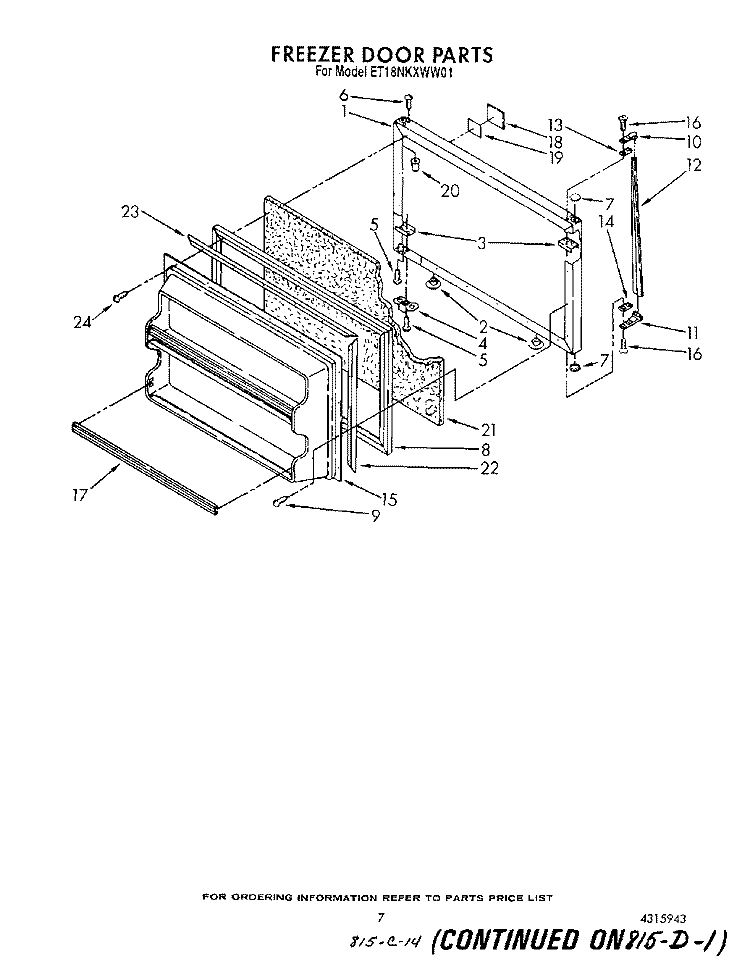 FREEZER DOOR Diagram and Parts List for ET18NKXWN01  Whirlpool Refrigerator