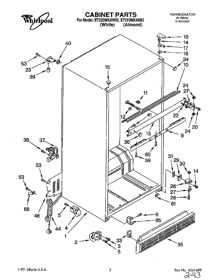 CABINET Diagram and Parts List for ET22DMXAW02  Whirlpool Refrigerator