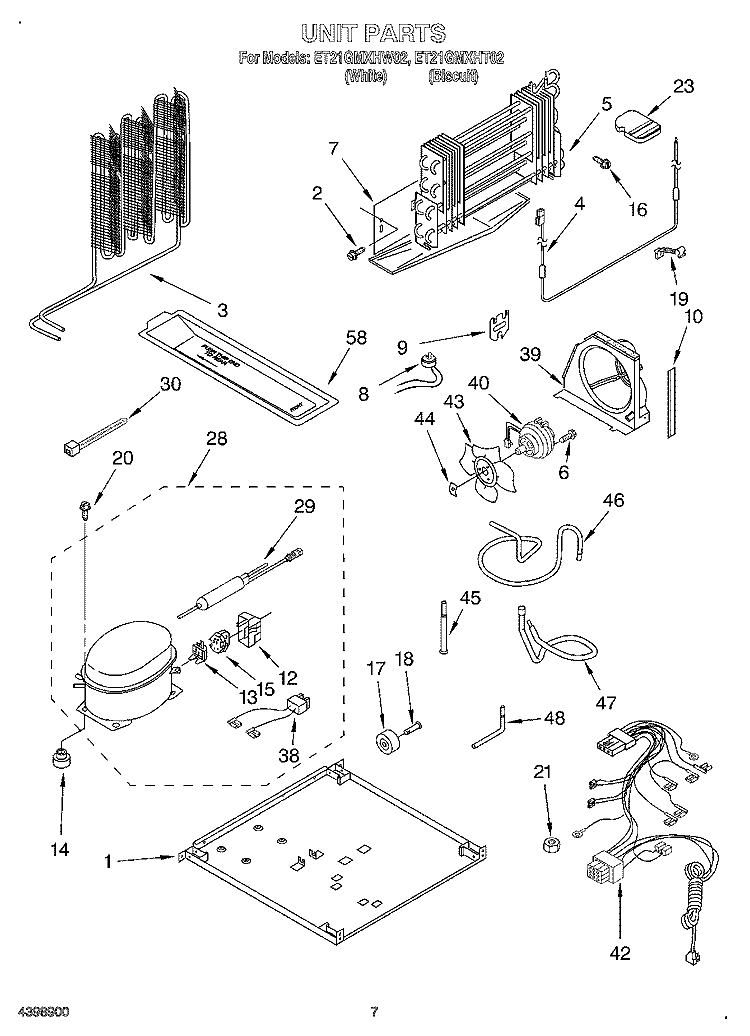 UNIT Diagram and Parts List for ET21GMXHW02  Whirlpool Refrigerator