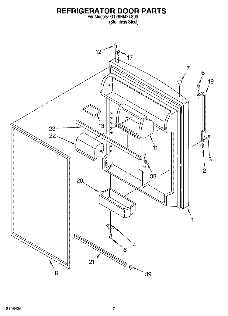 REFRIGERATOR DOOR PARTS Diagram and Parts List for GT2SHMXLS00  Whirlpool Refrigerator