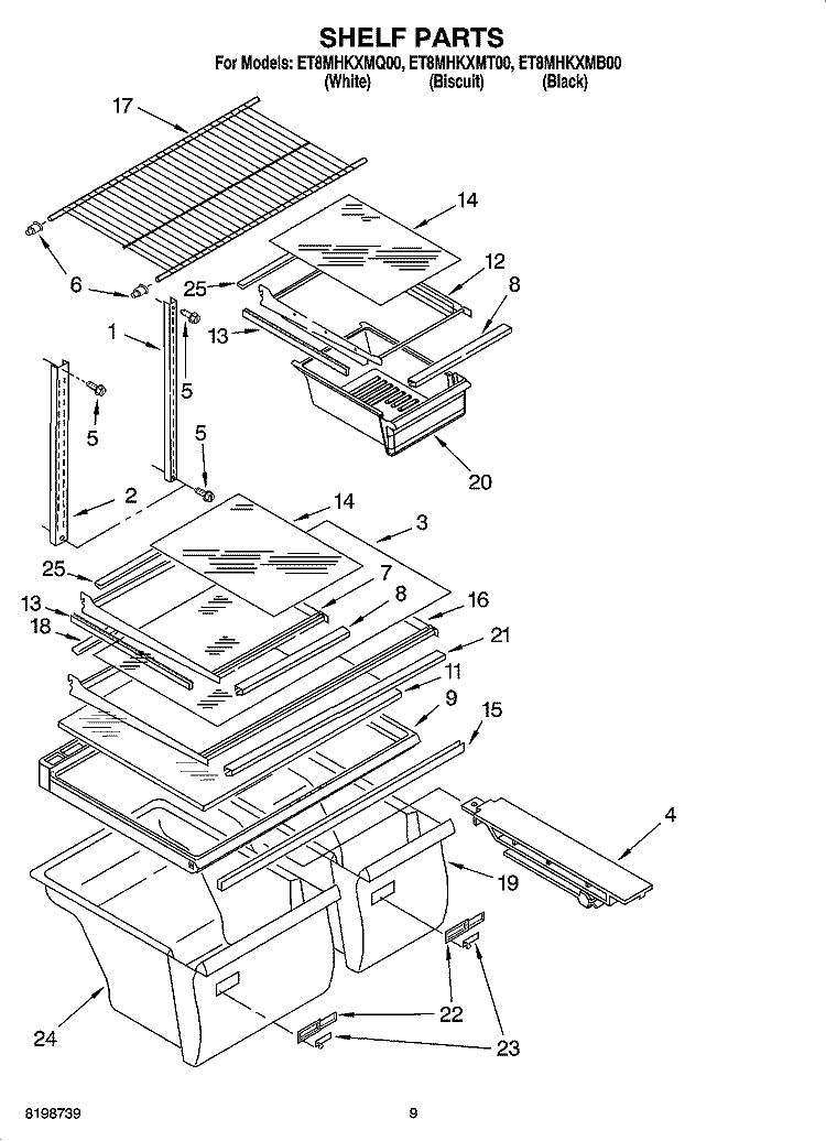 SHELF PARTS, OPTIONAL PARTS Diagram and Parts List for ET8MHKXMB00  Whirlpool Refrigerator
