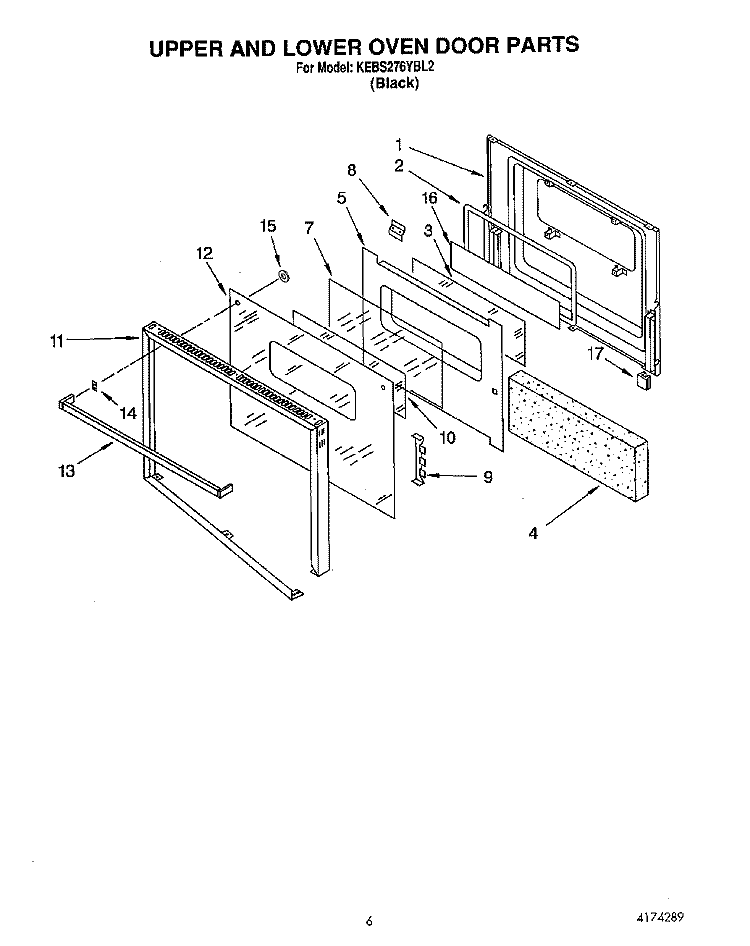 UPPER AND LOWER OVEN DOOR Diagram and Parts List for KEBS276YBL2  KitchenAid Wall Oven
