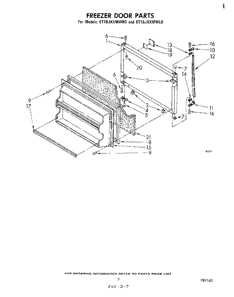 FREEZER DOOR Diagram and Parts List for ET18JKXMWR0  Whirlpool Refrigerator