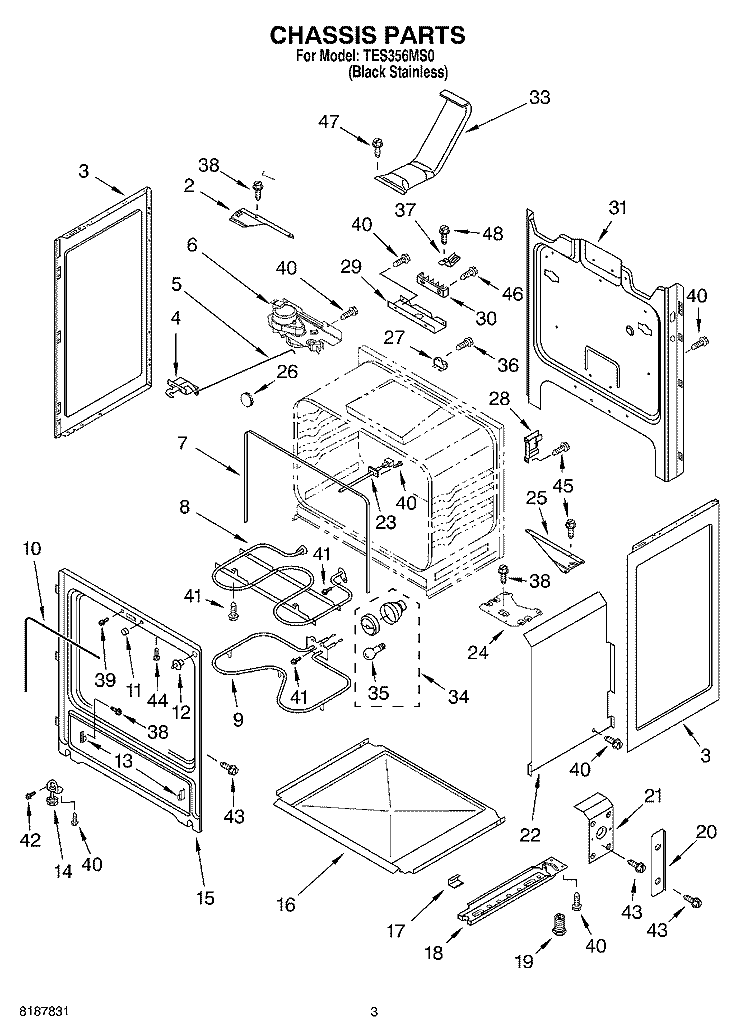 CHASSIS PARTS Diagram and Parts List for TES356MS0  Estate Range