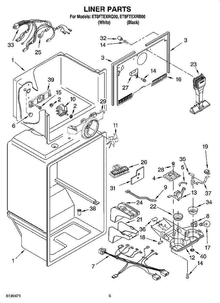 LINER PARTS Diagram and Parts List for ET8FTEXRQ00  Whirlpool Refrigerator