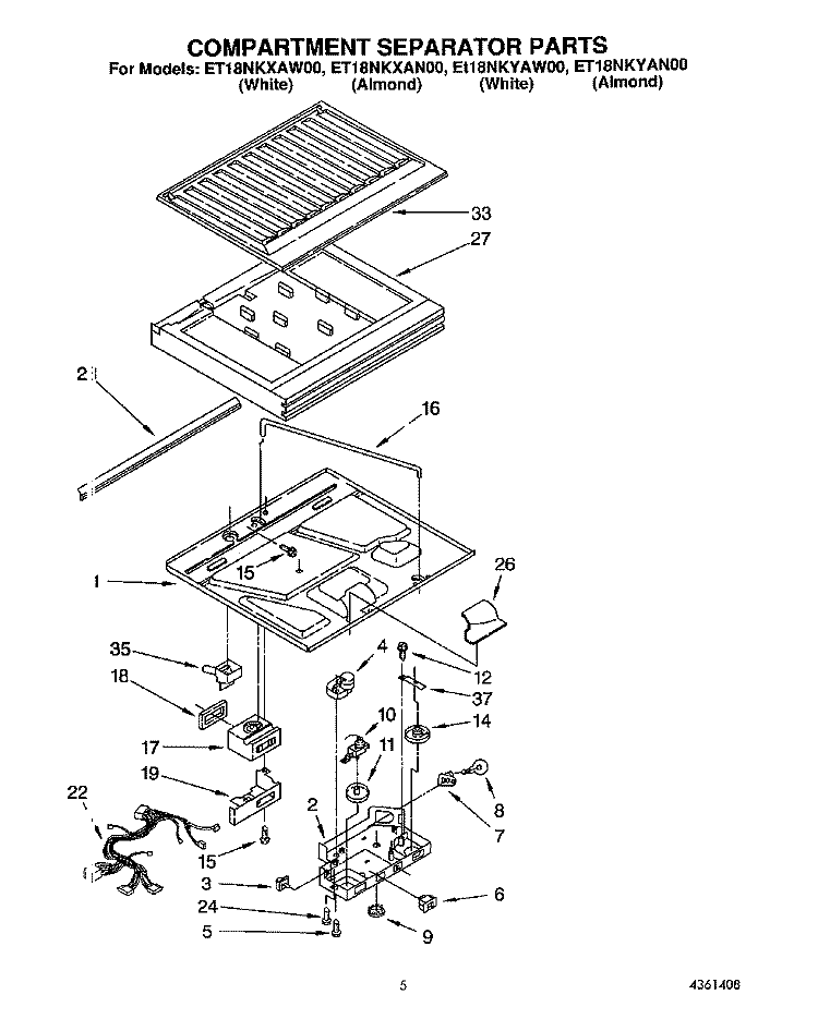 COMPARTMENT SEPARATOR Diagram and Parts List for ET18NKYAW00  Whirlpool Refrigerator