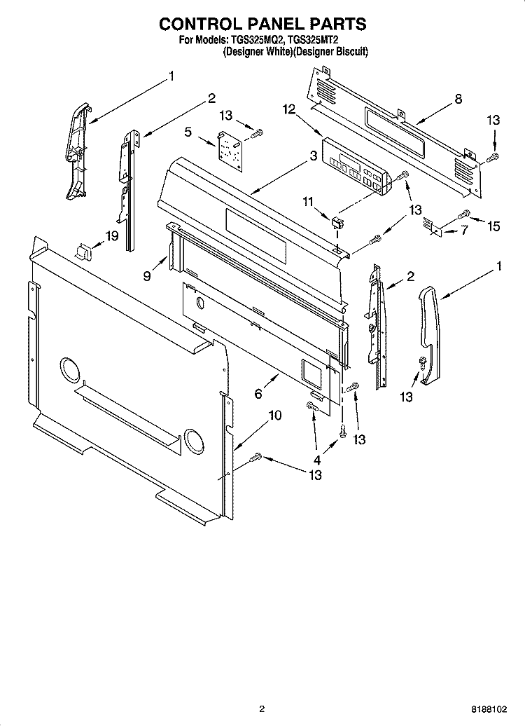 CONTROL PANEL PARTS Diagram and Parts List for TGS325MQ2  Estate Range