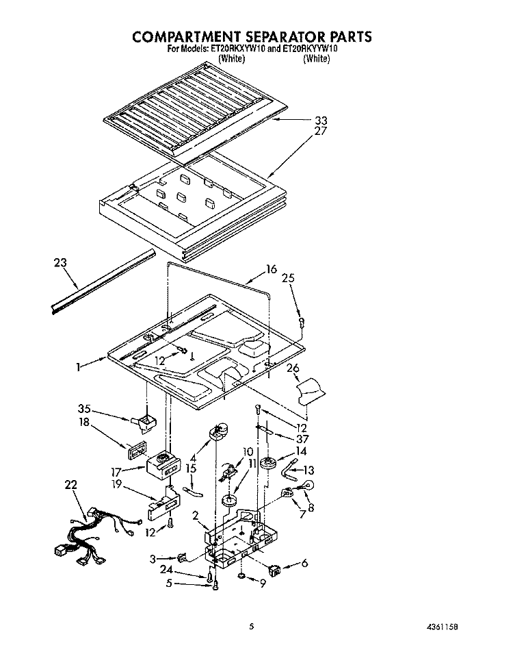 COMPARTMENT SEPARATOR Diagram and Parts List for ET20RKXYW10  Whirlpool Refrigerator