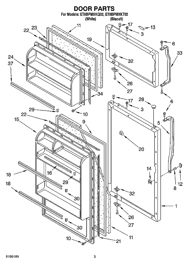 DOOR PARTS Diagram and Parts List for ET8BPMXKQ02  Whirlpool Refrigerator