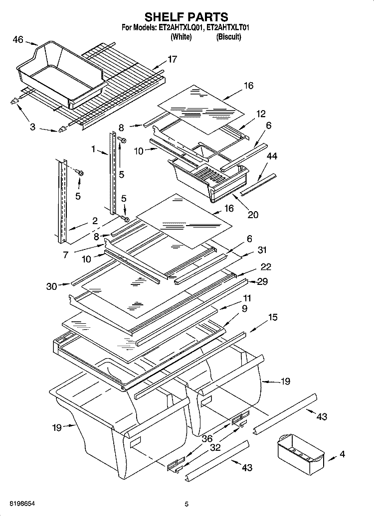 SHELF PARTS Diagram and Parts List for ET2AHTXLT01  Whirlpool Refrigerator