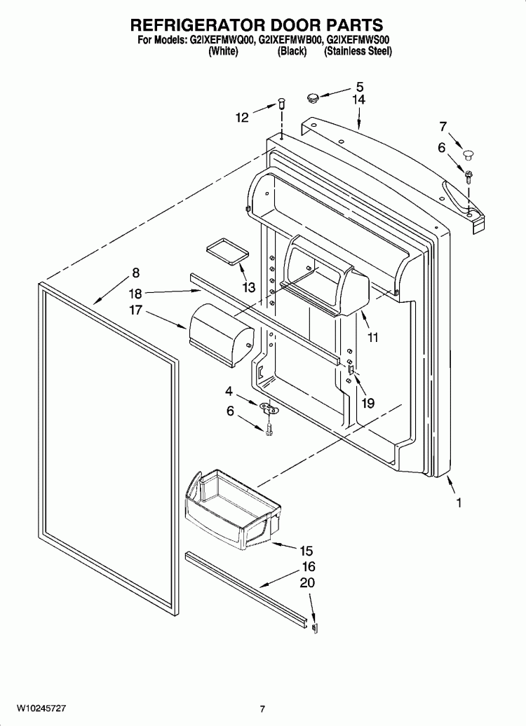 REFRIGERATOR DOOR PARTS Diagram and Parts List for G2IXEFMWQ00  Whirlpool Refrigerator