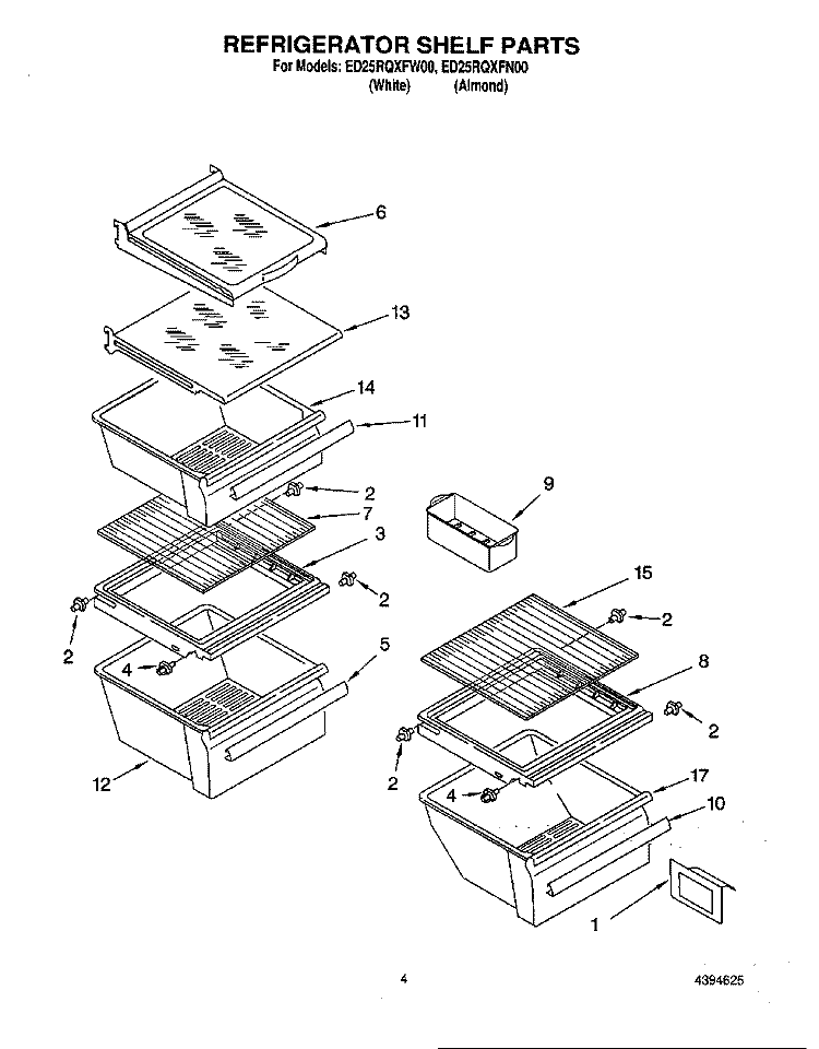 REFRIGERATOR SHELF Diagram and Parts List for ED25RQXFW00  Whirlpool Refrigerator