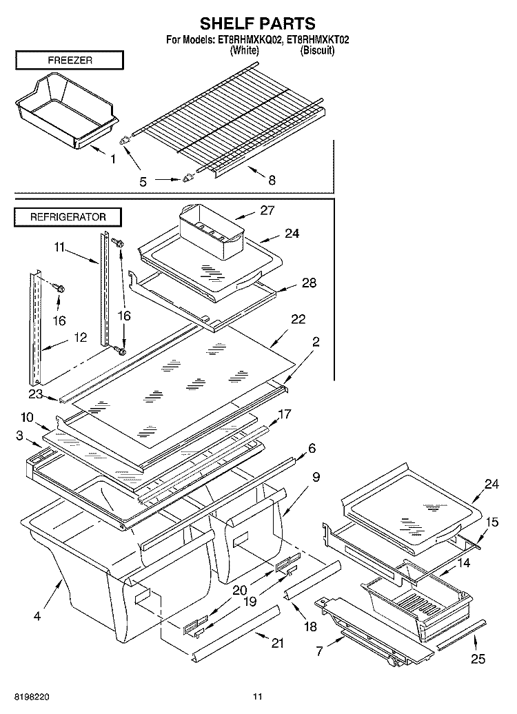 SHELF Diagram and Parts List for ET8RHMXKQ02  Whirlpool Refrigerator