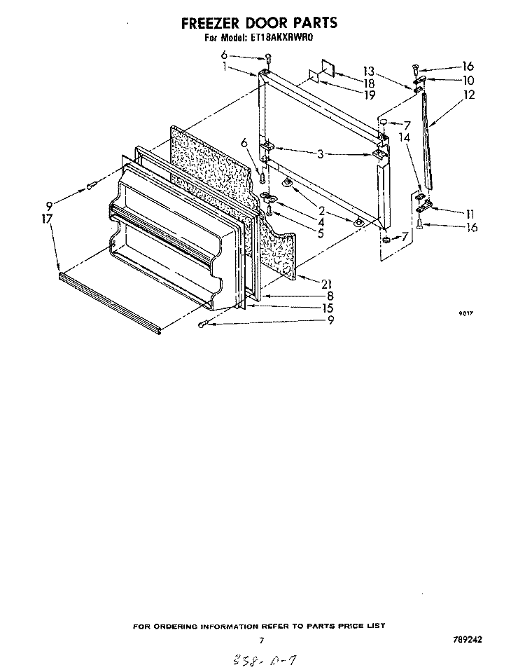 FREEZER DOOR Diagram and Parts List for ET18AKXRWR0  Whirlpool Refrigerator